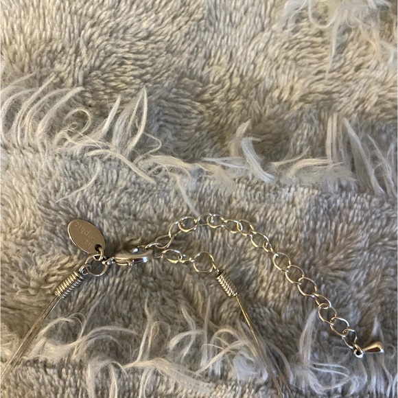 Lia Sophia 3-Teardrop Silver Statement Necklace (Black, White, Gray Stones) - Picture 6 of 6